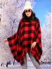 Loose Turtle Neck Plaid Poncho W/ Soft Frayed Ends